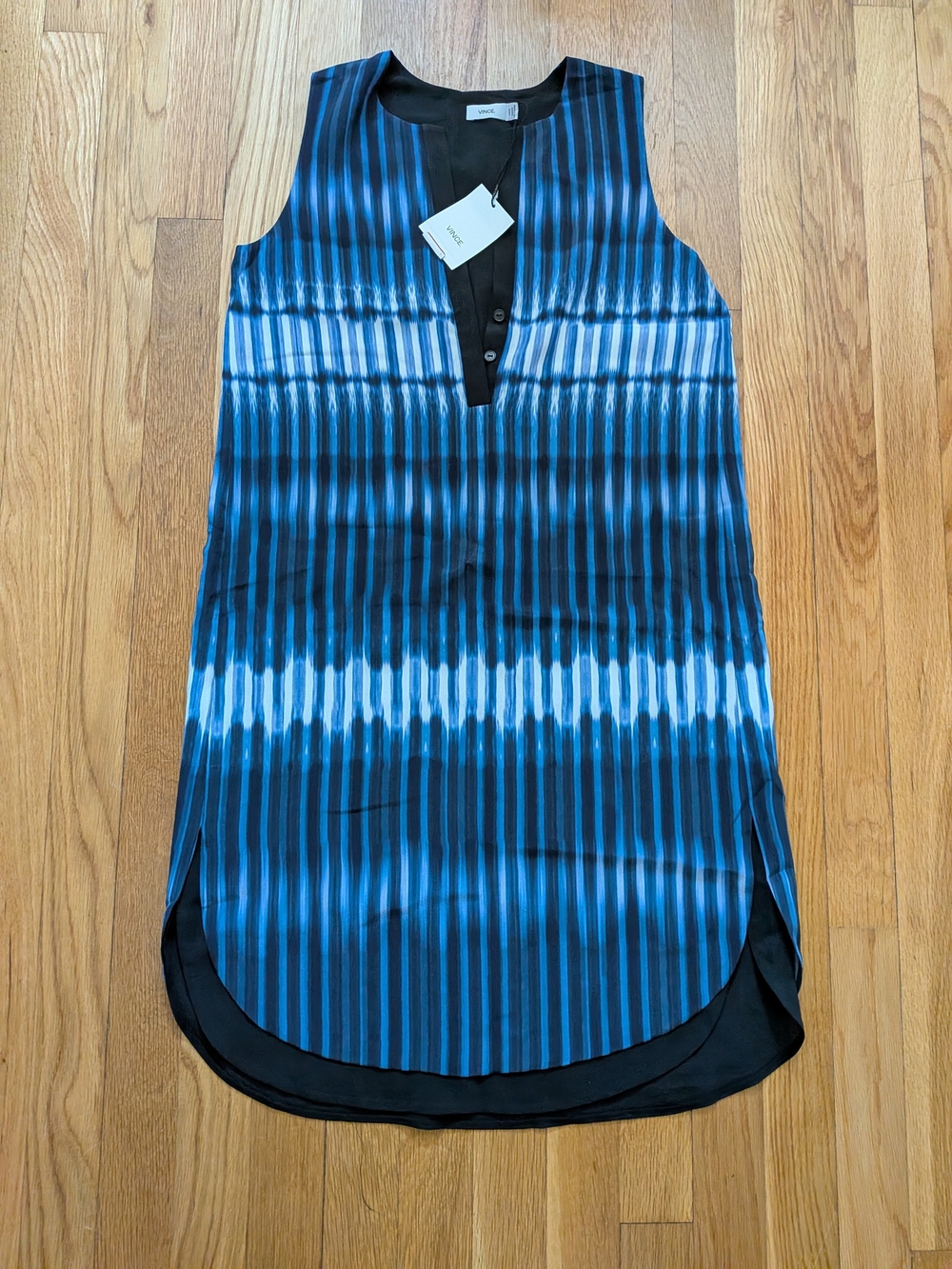 Vince Blue and Black Vertical Stripe Sleeveless Sun Dress